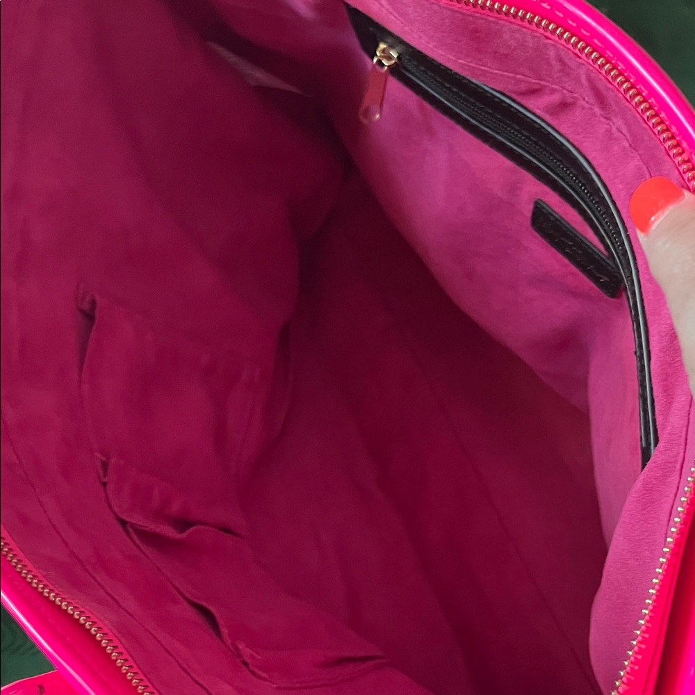 Betsey Johnson Stylish Pink Patent Leather and Tan Woven Women's Tote Bag - Picture 5 of 5